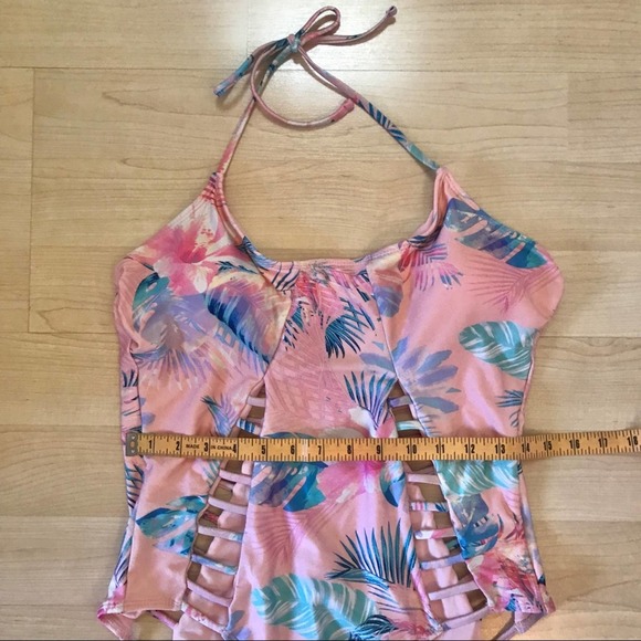 Pink Tropical Cut Out One Piece Swim Suit - Picture 6 of 6
